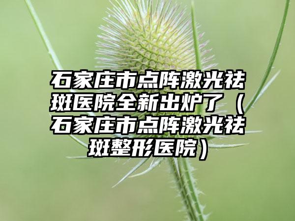 石家庄市点阵激光祛斑医院全新出炉了（石家庄市点阵激光祛斑整形医院）