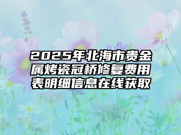 2025年北海市贵金属烤瓷冠桥修复费用表明细信息在线获取