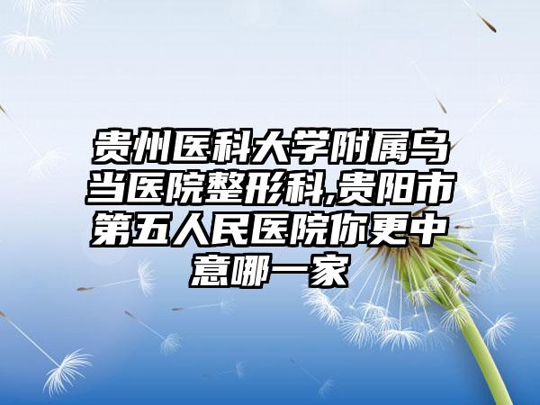 贵州医科大学附属乌当医院整形科,贵阳市第五人民医院你更中意哪一家
