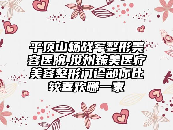 平顶山杨战军整形美容医院,汝州臻美医疗美容整形门诊部你比较喜欢哪一家