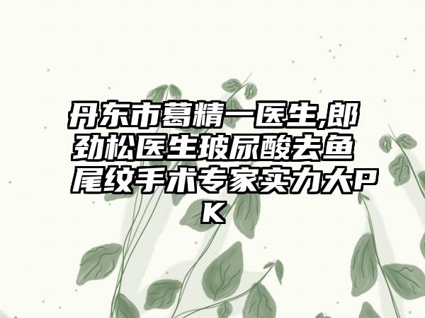 丹东市葛精一医生,郎劲松医生玻尿酸去鱼尾纹手术专家实力大PK