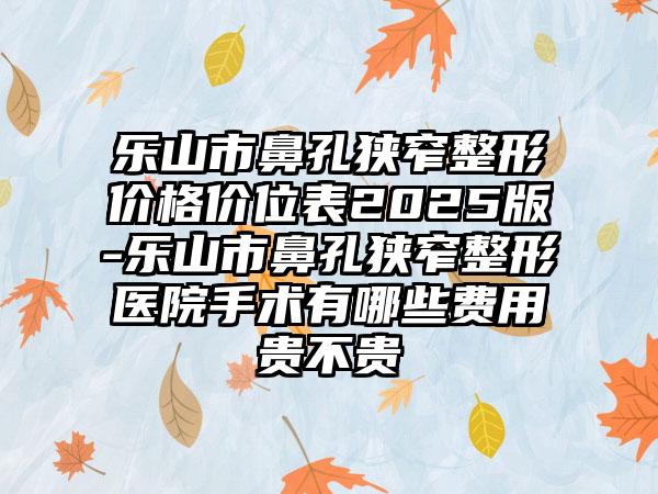 乐山市鼻孔狭窄整形价格价位表2025版-乐山市鼻孔狭窄整形医院手术有哪些费用贵不贵