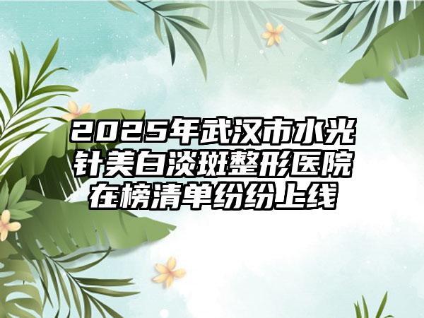 2025年武汉市水光针美白淡斑整形医院在榜清单纷纷上线