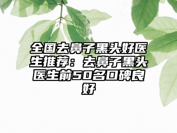 全国去鼻子黑头好医生推荐：去鼻子黑头医生前50名口碑良好