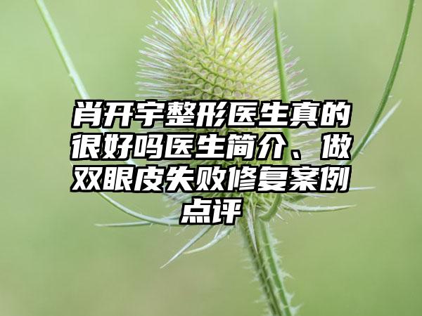 肖开宇整形医生真的很好吗医生简介、做双眼皮失败修复案例点评