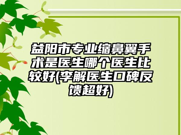 益阳市专业缩鼻翼手术是医生哪个医生比较好(李解医生口碑反馈超好)