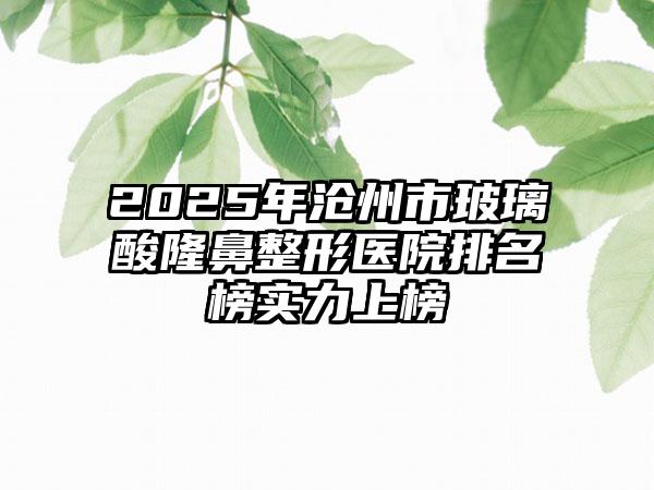 2025年沧州市玻璃酸隆鼻整形医院排名榜实力上榜