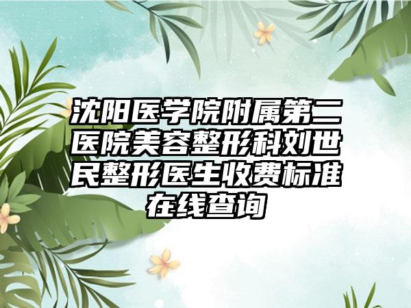 沈阳医学院附属第二医院美容整形科刘世民整形医生收费标准在线查询
