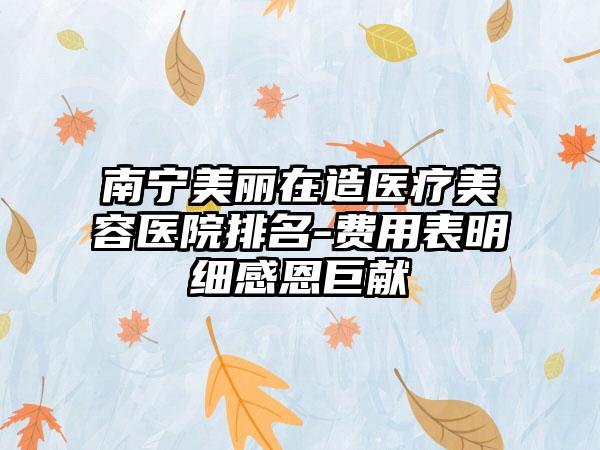 南宁美丽在造医疗美容医院排名-费用表明细感恩巨献
