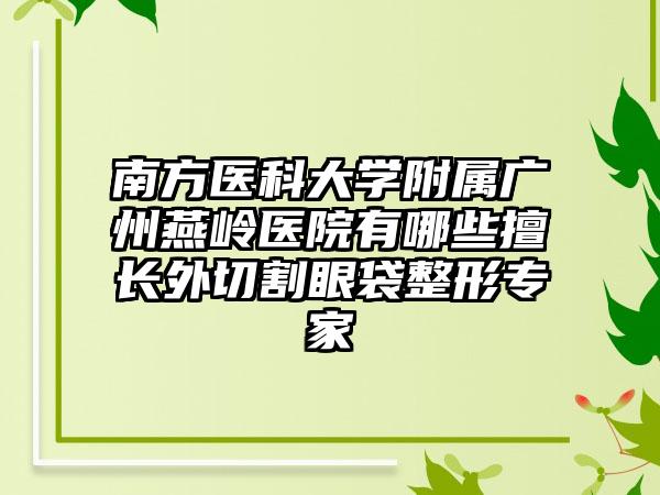 南方医科大学附属广州燕岭医院有哪些擅长外切割眼袋整形专家
