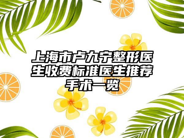 上海市卢九宁整形医生收费标准医生推荐手术一览