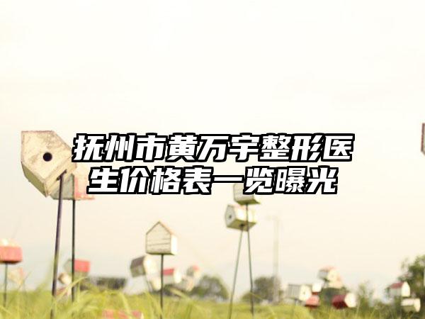 抚州市黄万宇整形医生价格表一览曝光