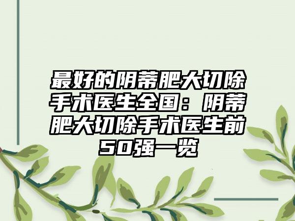 最好的阴蒂肥大切除手术医生全国：阴蒂肥大切除手术医生前50强一览
