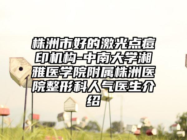 株洲市好的激光点痘印机构-中南大学湘雅医学院附属株洲医院整形科人气医生介绍