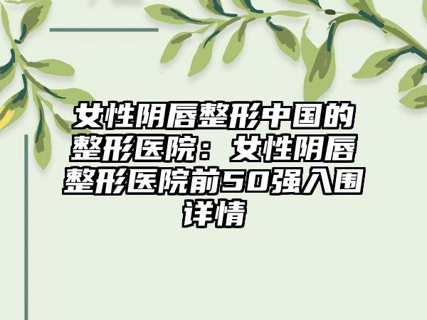 女性阴唇整形中国的整形医院：女性阴唇整形医院前50强入围详情