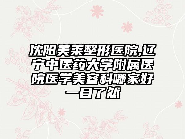 沈阳美莱整形医院,辽宁中医药大学附属医院医学美容科哪家好一目了然