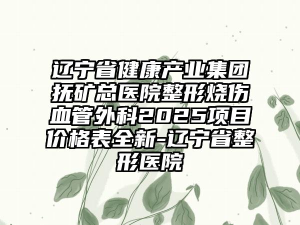 辽宁省健康产业集团抚矿总医院整形烧伤血管外科2025项目价格表全新-辽宁省整形医院