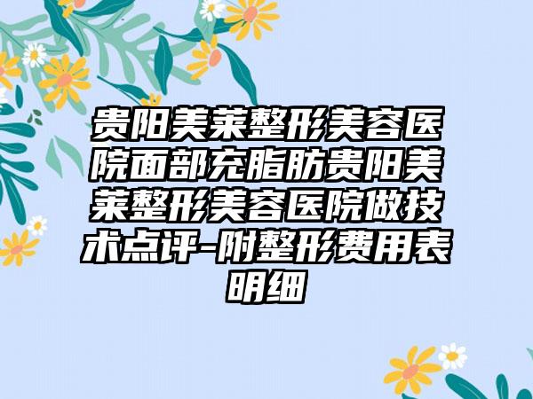 贵阳美莱整形美容医院面部充脂肪贵阳美莱整形美容医院做技术点评-附整形费用表明细