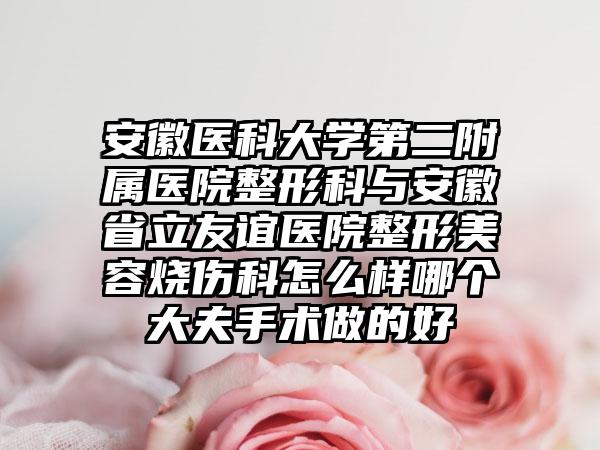 安徽医科大学第二附属医院整形科与安徽省立友谊医院整形美容烧伤科怎么样哪个大夫手术做的好